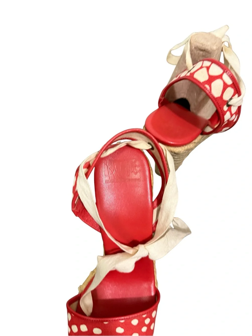 Diane von Furstenberg red canvas polka dot espadrille wedge Sandals